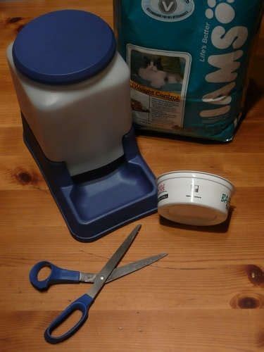 An automatic feeder that takes 5 minutes to make, and requires no soldering, no motors, and no batteries. DIY cat-powered feeder by madge | Automatic cat feeder, Cat feeder diy, Cat feeder