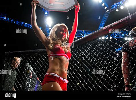 ultimate fighting championship ring card girl outside the octagon between rounds at ufc event at