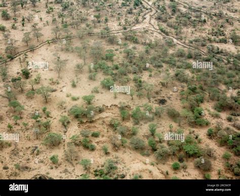 Aerial View Of The Dry Sahel In Africa Near The Border Of Ethiopia And