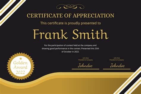 Golden With Black Certificate Certificate Template