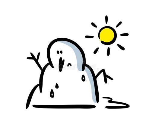Sad Hand Drawn Snowman Melting Under The Spring Sun Stock Vector