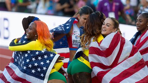 american women edge out jamaica to win gold in 4x100 relay