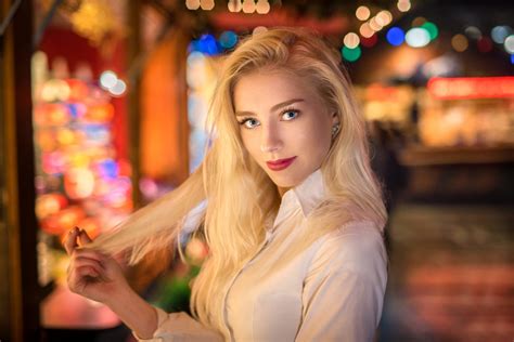 wallpaper blonde model portrait lods franck makeup long hair red lipstick face looking