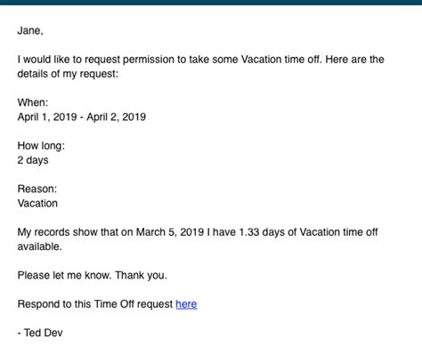 How To Request Time Off From Work Email Sample On Occasions Where You