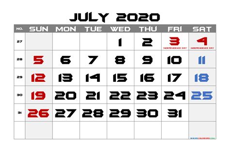 Free Printable July 2020 Calendar Template Nobf20m19