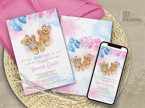 Editable We Can Bearly Wait Gender Reveal Invitation Teddy Etsy