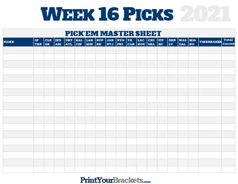 Nfl Week 16 Picks Master Sheet Grid 2021