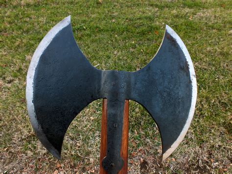 Double Headed Medieval Barbarian Battle Axe With Brass Studded Handle