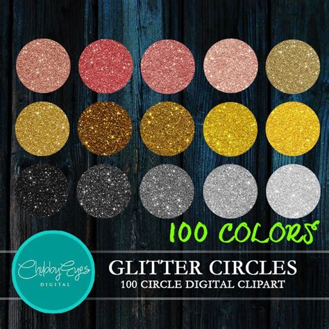 100 Colors Glitter Circle Clipart Digital Glitter Clip Art Rainbow
