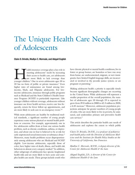 Pdf The Unique Health Care Needs Of Adolescents