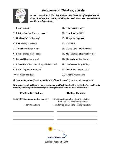 Problematic Thinking Habits With Images Therapy Worksheets