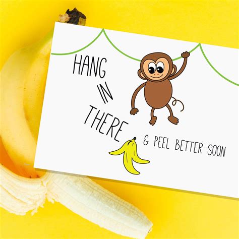 Illustration of a banana who isn't peeling well. Get Well Soon Monkey | GREETING CARD | Get well soon, Get well cards, Bee cards