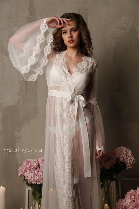 lace trimmed tulle bridal robe f10 bridal lingerie wedding