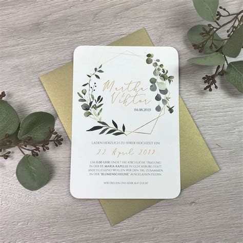 Finden sie bei uns einladungskarten zur goldenen hochzeit in unterschiedlichen designs und farben. Hochzeitseinladung im Bohostil. Kombination aus Gold und ...