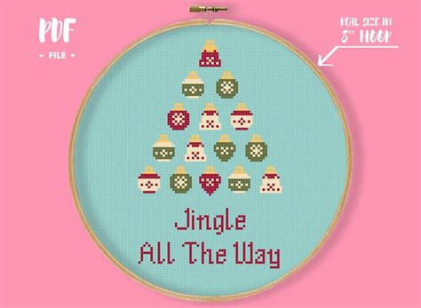 A Cross Stitch Christmas Tree With The Words Jingle All The Way