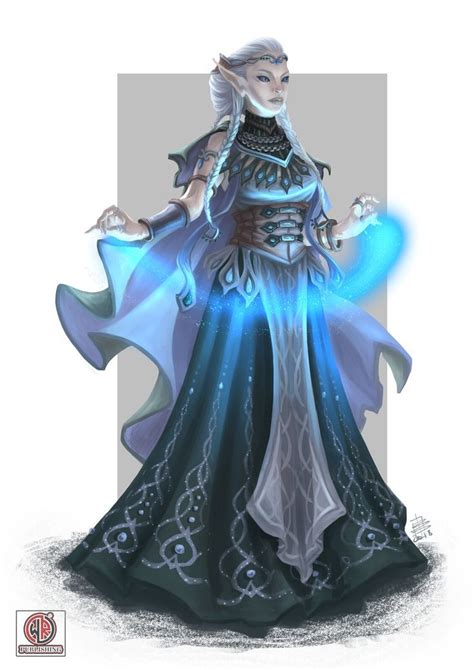 Female Elf High Elf Sorcerer With Blue Energy Spell Caster Very Alien