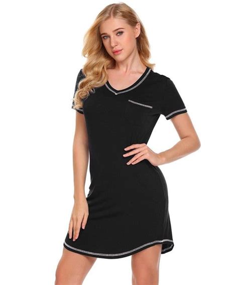 Womens Nightgowns Short Sleeve V Neck Cotton Sleepwear Sleepshirt S Xxl Black Cg189k6220x