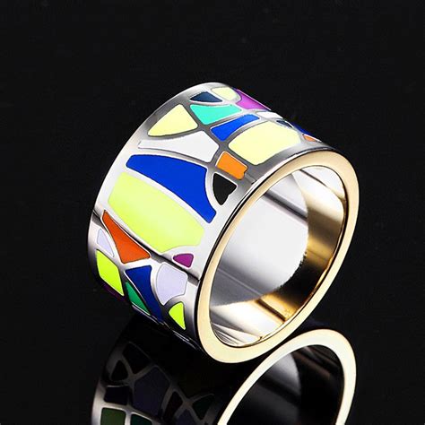 Colorful Enamel Rings For Women Party Anniversary Jewelry Brand Stainless Steel Ring Accessories