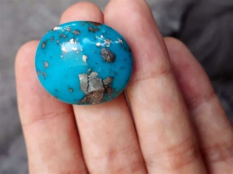 Beautiful Top Blue Natural Persian Turquoise Cabochon With Golden