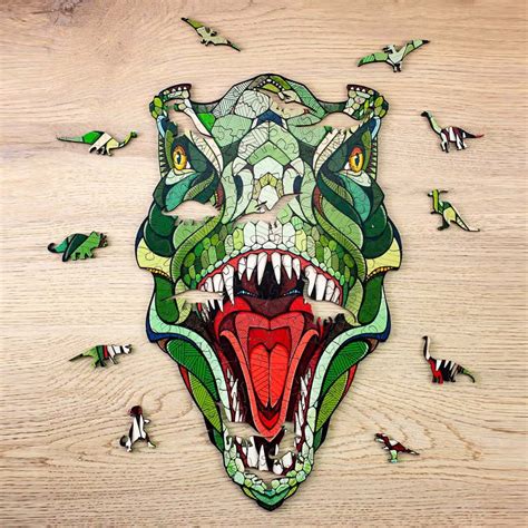T Rex Wood Art Jigsaw Puzzle 40 X 24 Cm Ecobargains