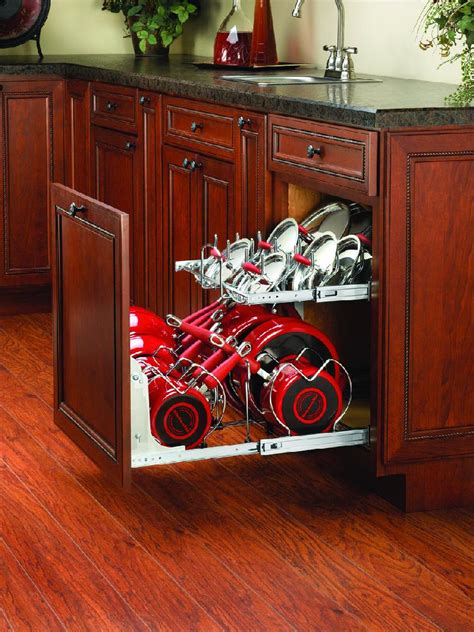 These racks often pull out, providing easier access to the items you store in them. 21 in Cookware Organizer Two-Tier/Chrome, 5CW2-2122-CR