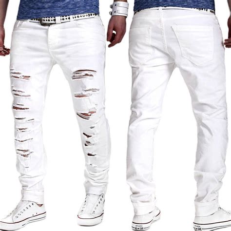 Wholesale Ripped Denim White Jeans New Men Biker Distressed Jeans Mens
