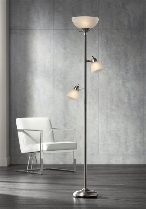 Modern Torchiere Floor Lamp Brushed Steel Frosted Glass Shades For Living Room Ebay