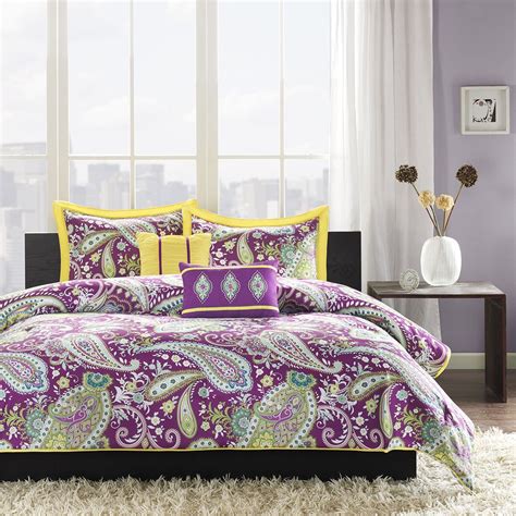 6pcs satin bedding set silk bedroom duvet cover + fitted sheet +4 pillowcases uk. Intelligent Design Melissa Comforter Set, Yellow & Purple ...