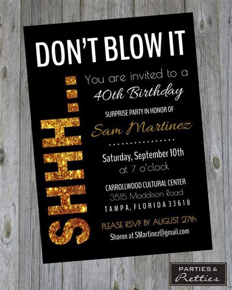 Black Gold Shh Its A Surprise Birthday Party Invitation