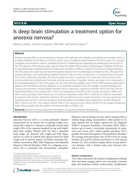 Pdf Is Deep Brain Stimulation A Treatment Option For Anorexia Nervosa