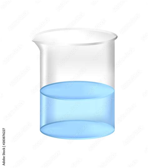 Vector Realistic Illustration Of 3d Chemical Beaker With Blue Liquid