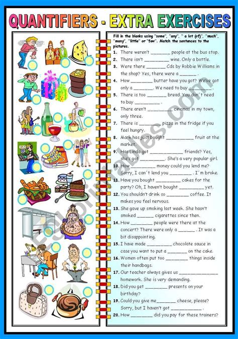 Englishstudyhere 2 years ago no comments. Extra practice on the use of quantifiers. Students fill in ...