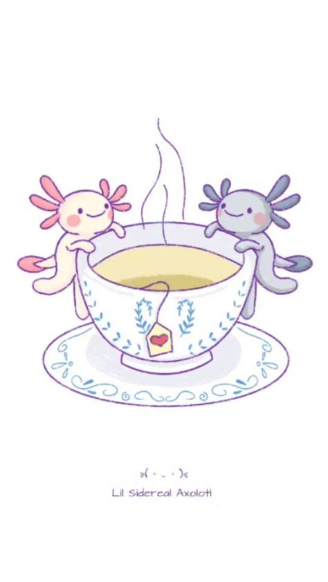 tomando té tomándote 💜☕ ajolote axolotl ウーパールーパー axolotlart café instadraw