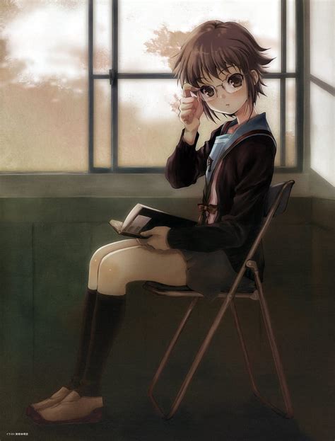 Anime The Melancholy Of Haruhi Suzumiya Anime Girls Sitting Chair