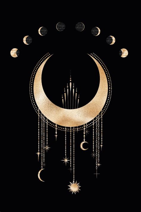 Moon Art Witchy Wall Decor Black And Gold Moon Phases Etsy In 2021