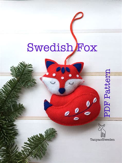 felt fox sewing pattern swedish fox felt ornament digital etsy sweden fox sewing pattern