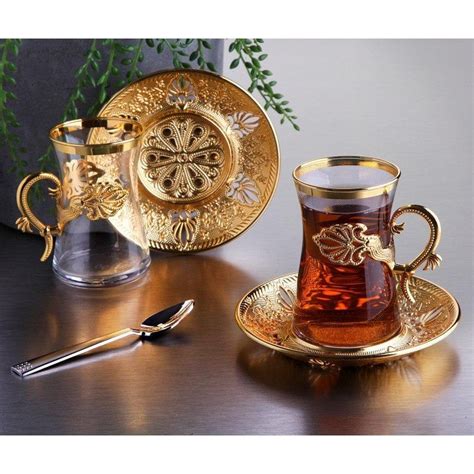 Gold Color Safa Tea Cups Set For Six Person Arabic Tea Set Etsy In