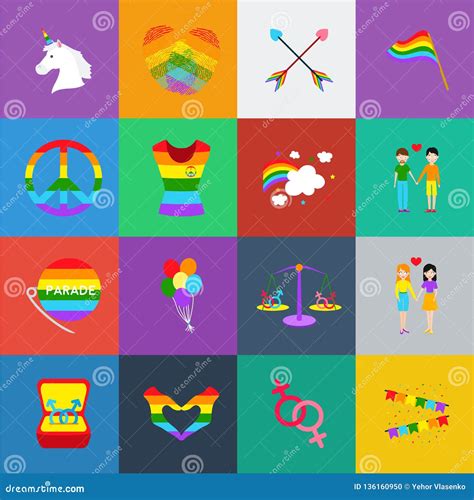 Gay And Lesbian Cartoon Icons In Set Collection For Design Sexual Minority And Attributes Vector