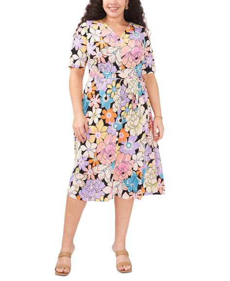 Msk Plus Size Floral Print Belted Midi Dress In Blackbright Modesens