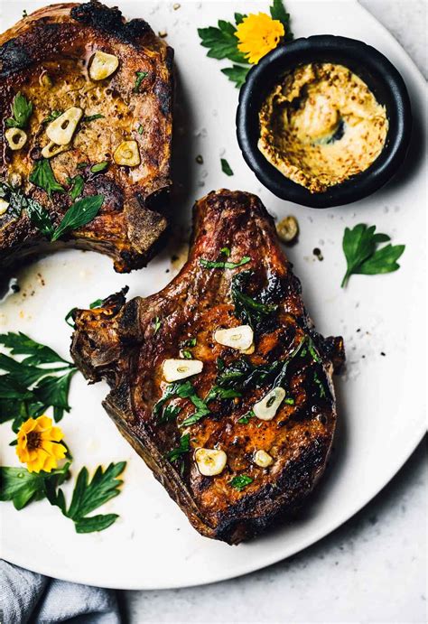 Grilled Bone In Pork Chops With Garlic Butter • Heartbeet Kitchen