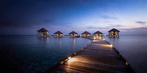 Sunrise Maldives Resort Artificial Lights Walkway Sea Beach Bungalow