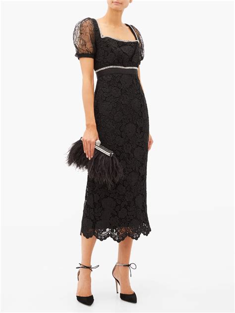 Crystal Embellished Guipure Lace Midi Dress Self Portrait Matchesfashion Uk Black Lace