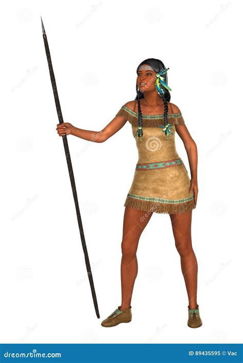 3d Rendering Native American Woman On White Stock Illustration Illustration Of Ethnic Spear