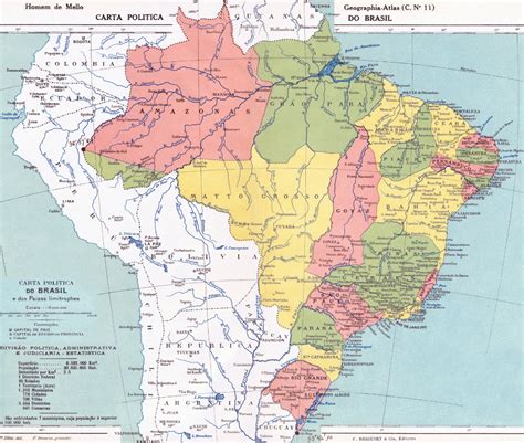 Mapa Antigo Do Brasil Em 1923 Atlas Brazil World Map Diagram