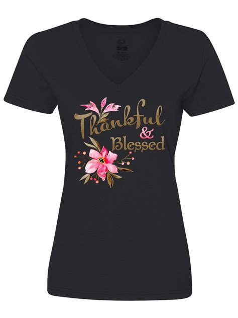 Inktastic Thankful And Blessed Inspirational Saying With Pink Flowers