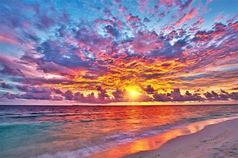 Colorful Sunset Over Ocean On Maldives Wall Mural Wallpaper Canvas Art Rocks