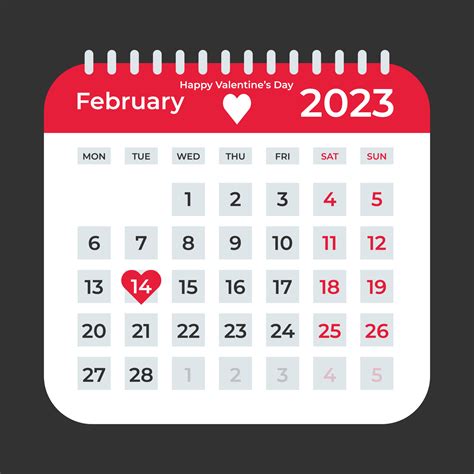 Red Heart Shape Valentines Day Calendar Design On February 14 2023