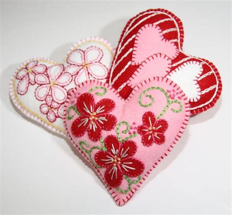 Valentine Hearts Embroidered Felt Sewing Pattern Etsy Felt