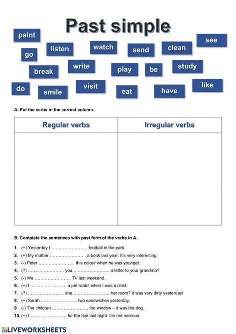 A regular verb is defined as a verb that forms its past tense or past participle by adding d or ed to the present or base form of the verb. Actividad de Past Simple - Regular and irregular verbs