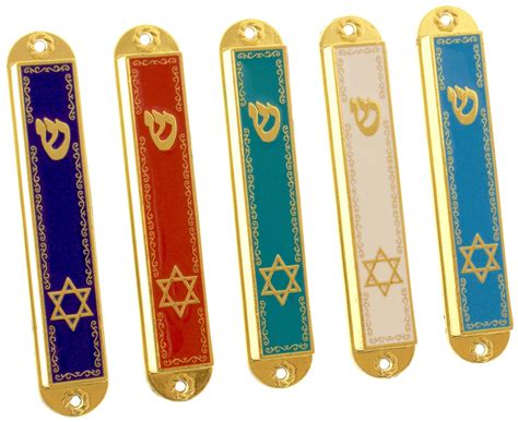 Pack Of 5 Assorted Colour Enameled Metal Mezuzah Cases 88cm Jewish